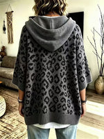 Comfortable And Casual Leopard-print Knitted Hoodie